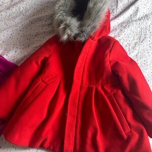 Cat & Jack Red Pea Coat with Faux Fur Hood
